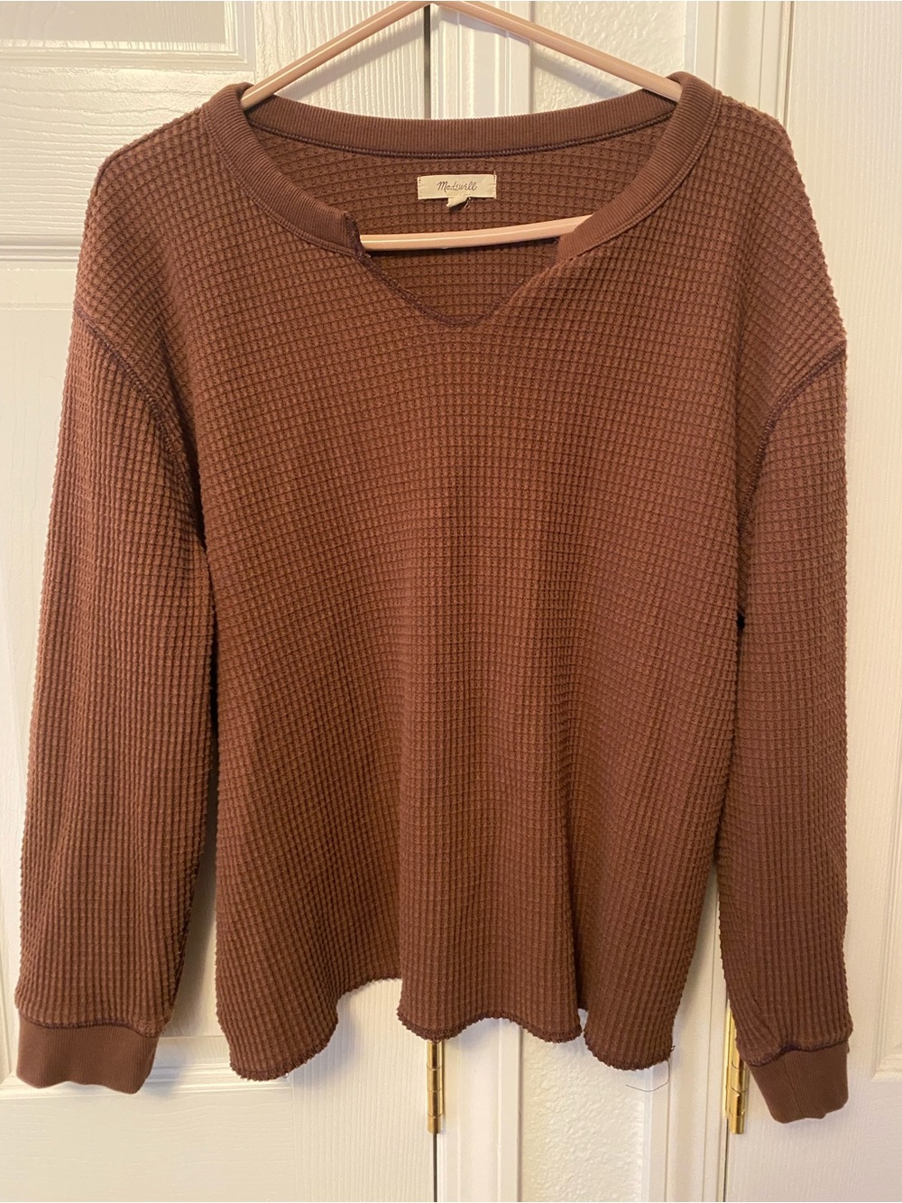 Madewell Chocolate Brown Waffle-Knit Crewneck Sweater